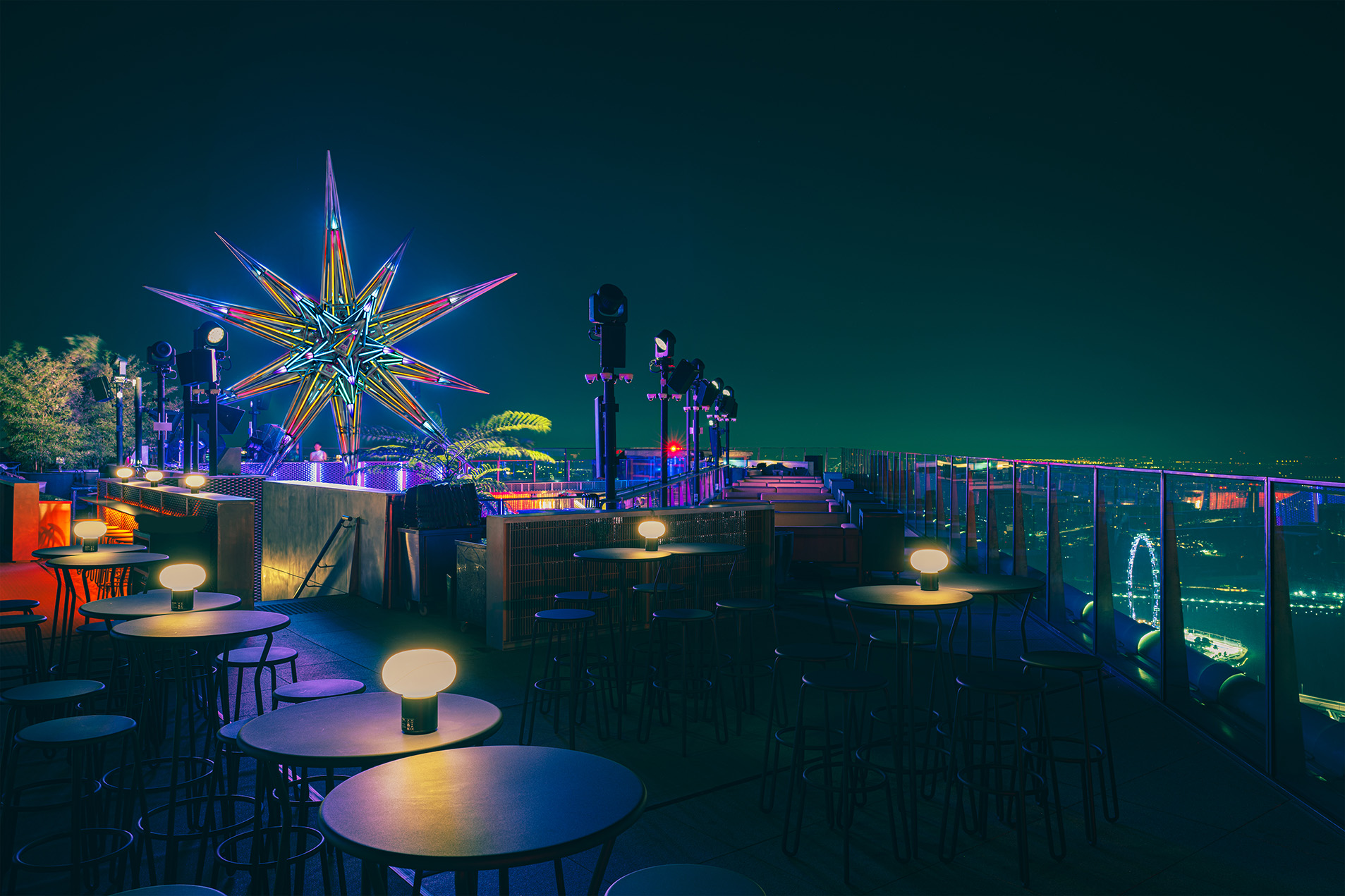 Rooftop bar with panoramic city view